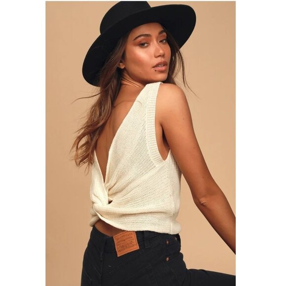 NWT Lulus Knit Twist Back Tank Top Cream - Picture 1 of 8
